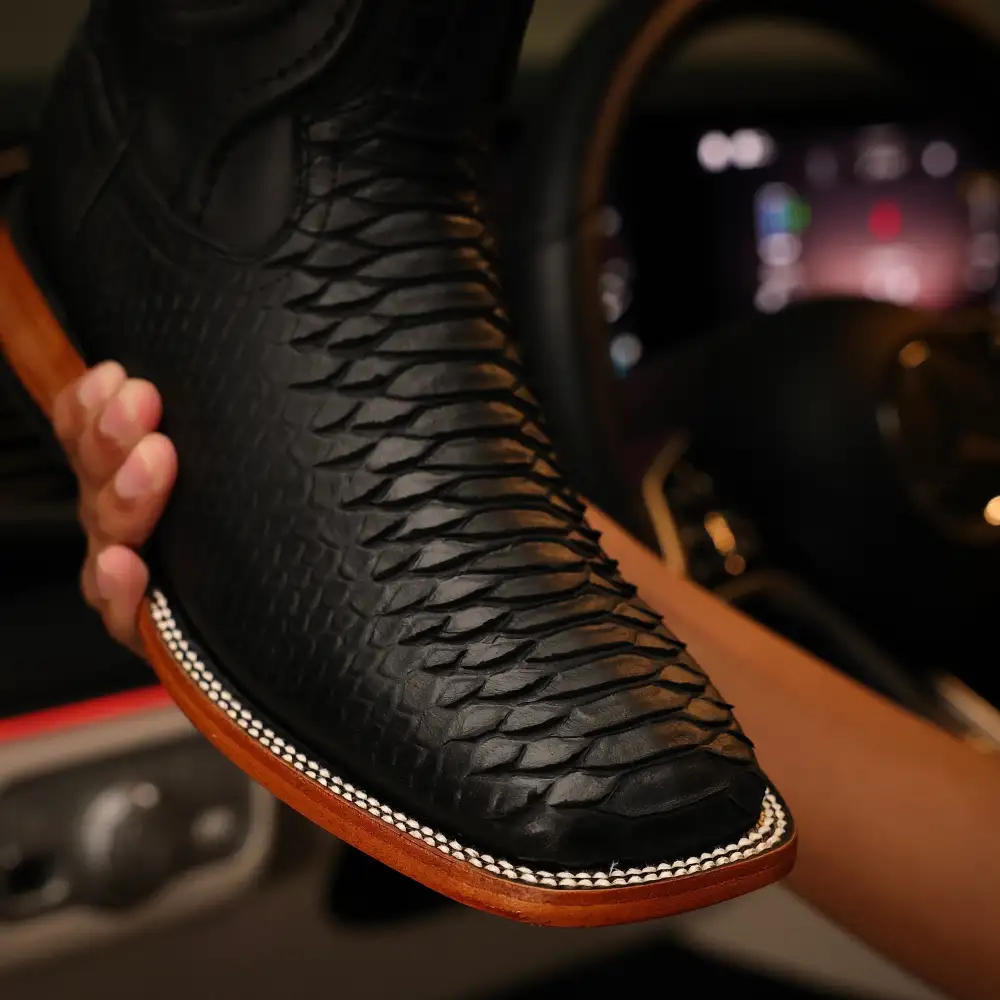 Matte Black Python Boots—Square Toe