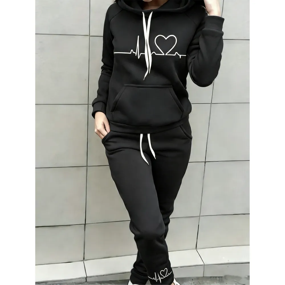 Women's Heart Print Raglan Sets