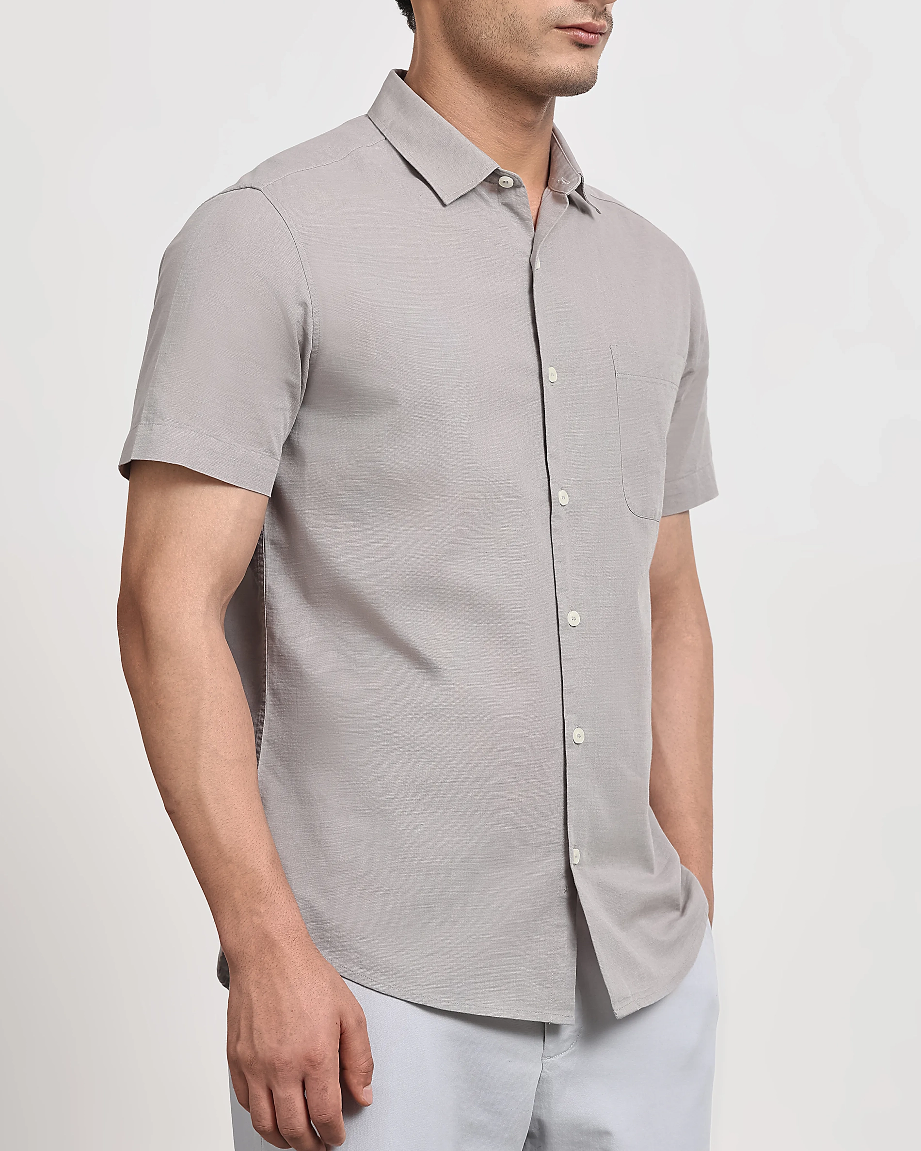 Simple And Soft Slim-Fit Breathable Light Grey Shirt