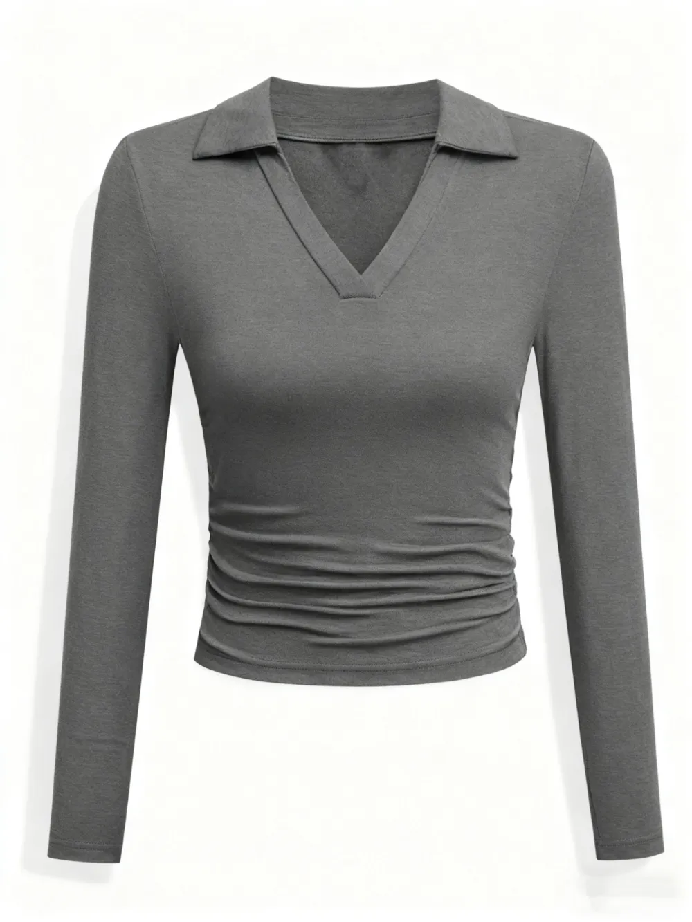 Knit Solid Color Long Sleeve V Neck Slim