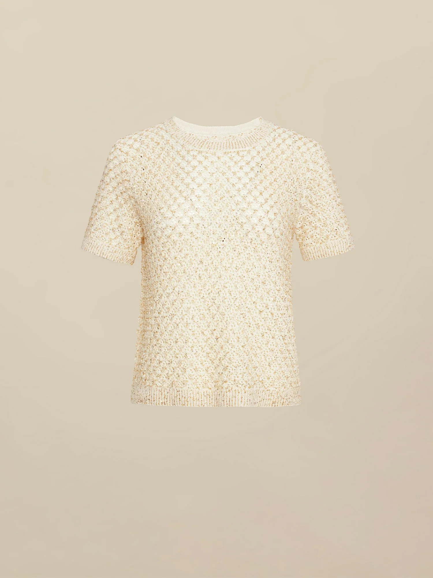 Mulberry Silk Openwork Sequin Knitted T-Shirt
