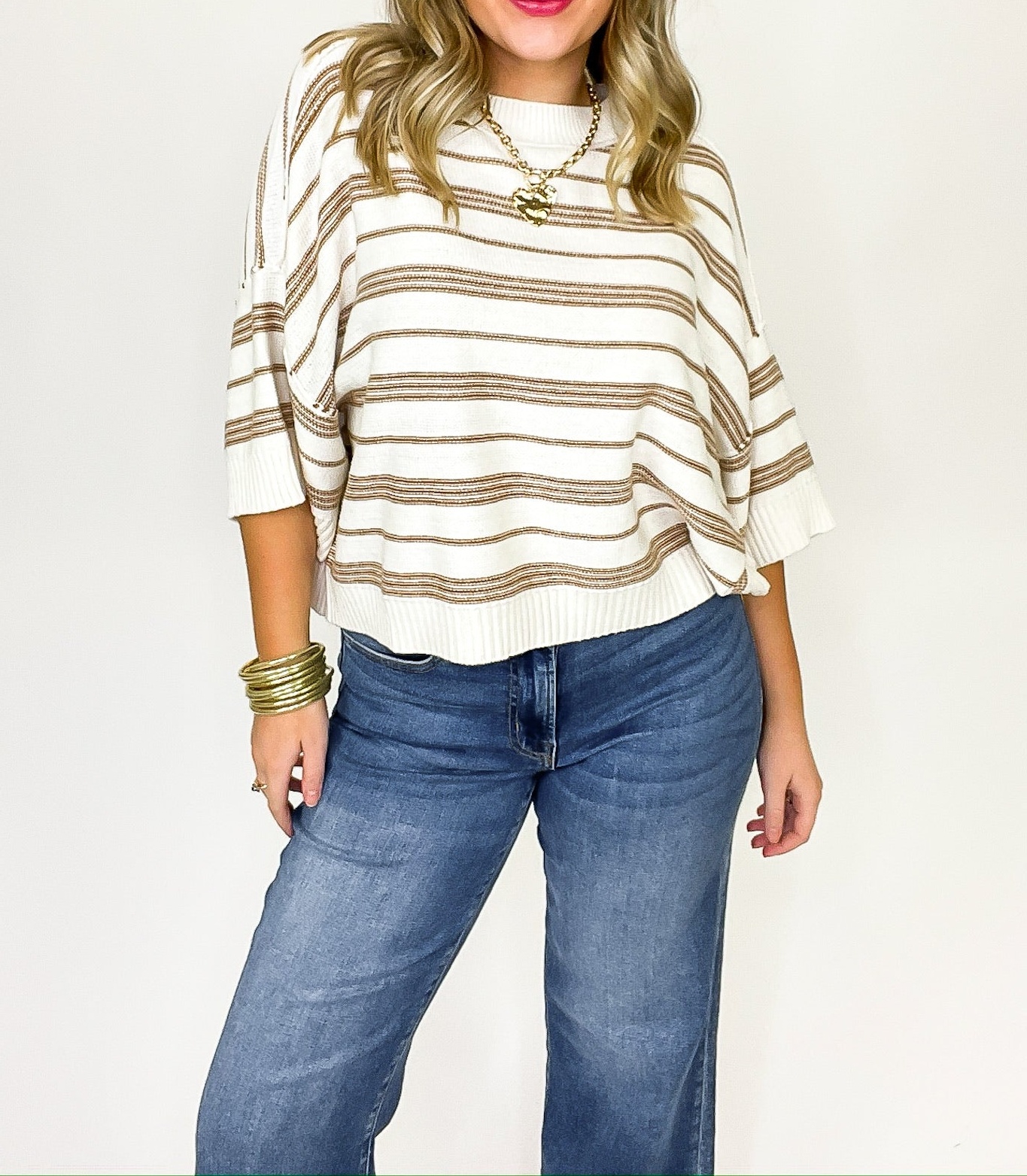 Luxe Line Striped 3/4 Knit Top