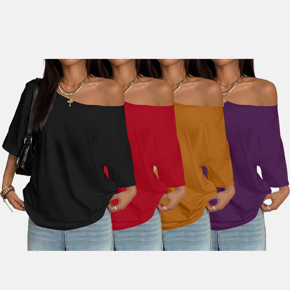 Plus Size Women's Asymmetrical Shoulder Top, Trendy Fashion Short Sleeve Blouse, Thin Lightweight Fitted Daily Wear for Plus Size Ladies