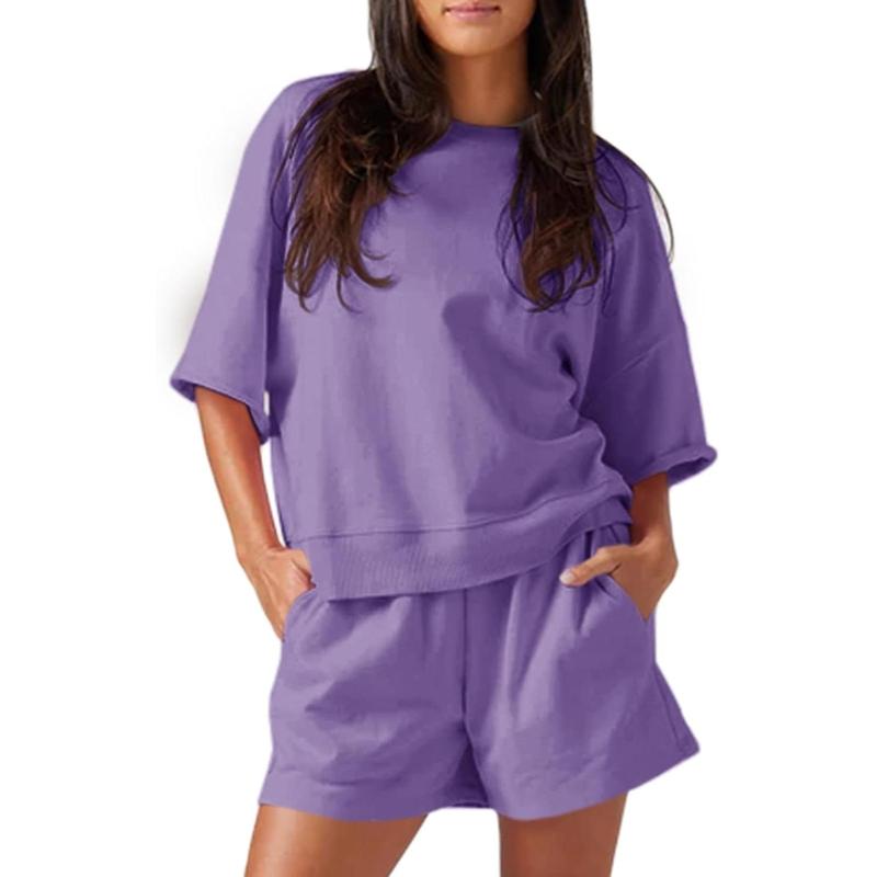 Women's 2-Piece Casual Tracksuit Set – Oversized Cropped Sweatshirt & High Waist Running Shorts