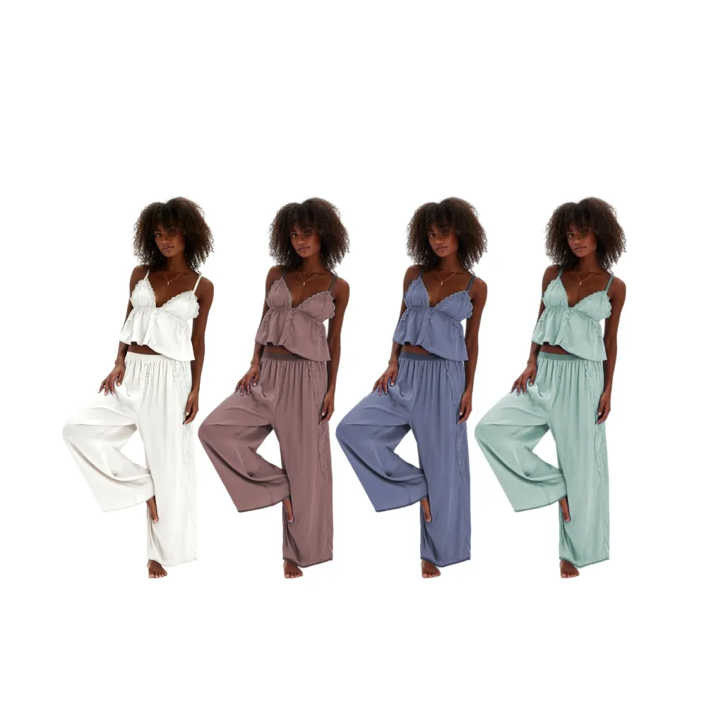 Women's Pajama Sets Lace Ruffled Cami Tops with Loose Pants