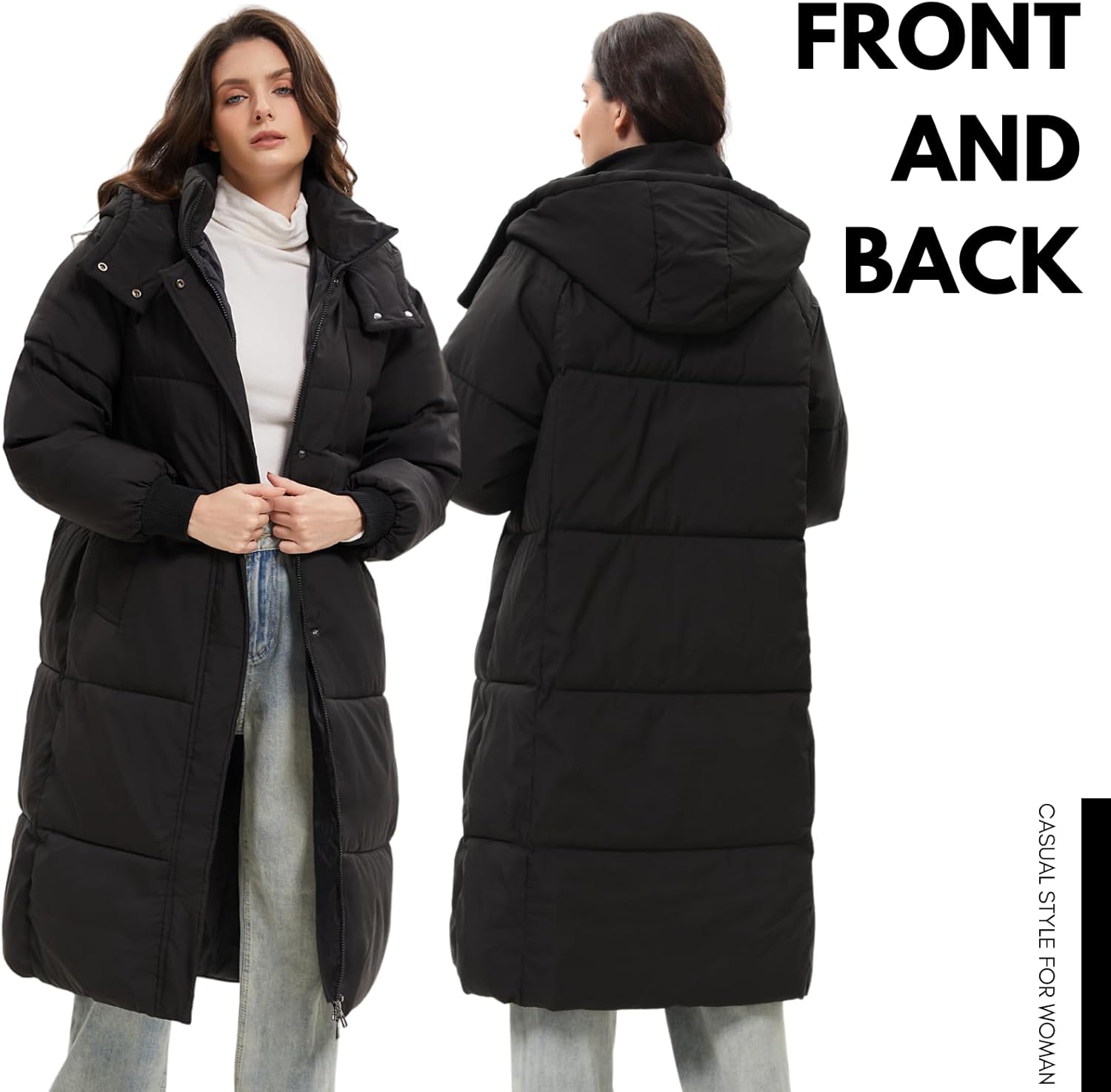 Long Puffer Jacket for Women,2024 Thickened Winter Coat Hooded with Deep Pockets, Ladies Warm Winter Jacket