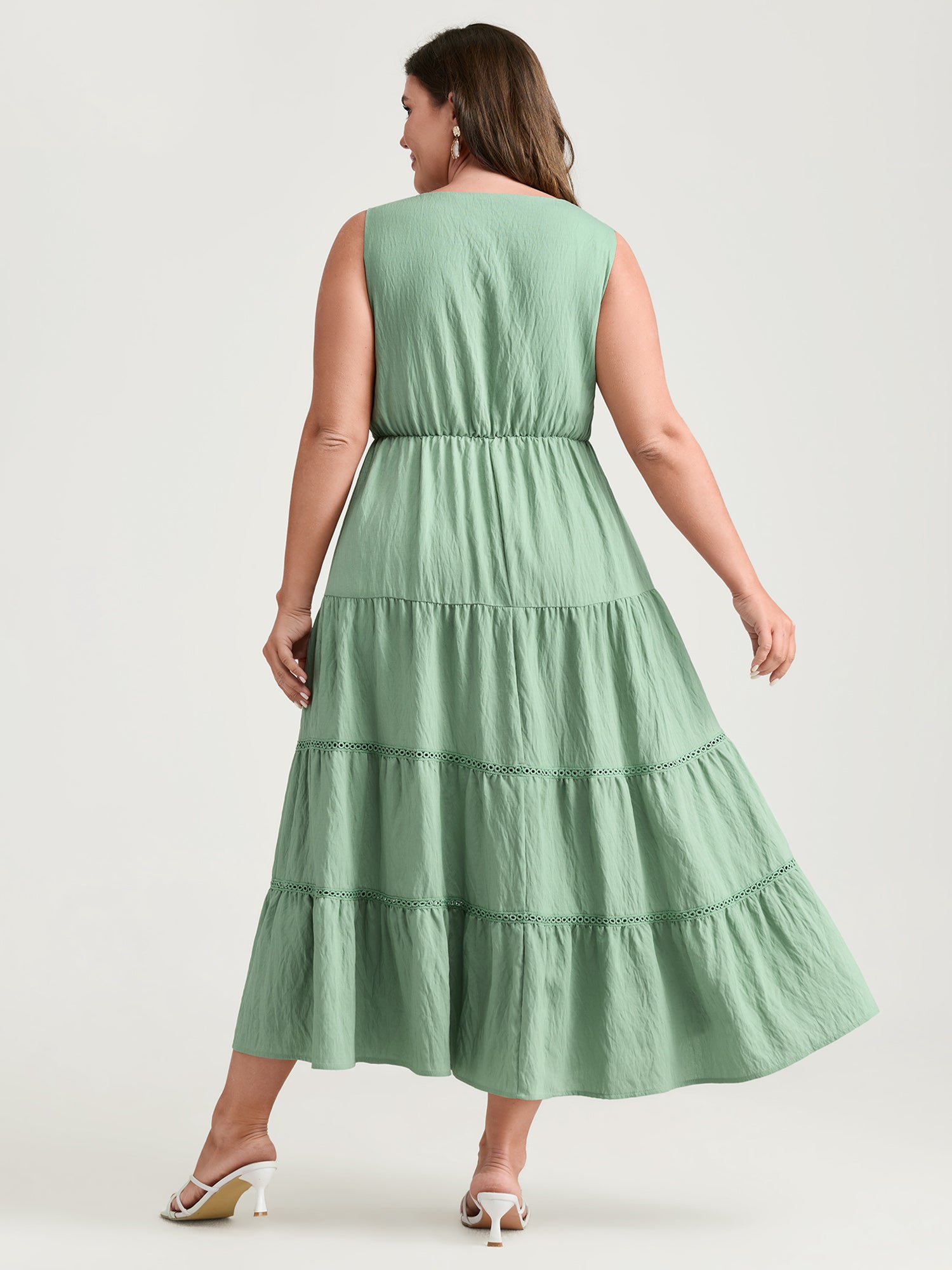 Lace Trim Sleeveless Tiered Maxi Dress