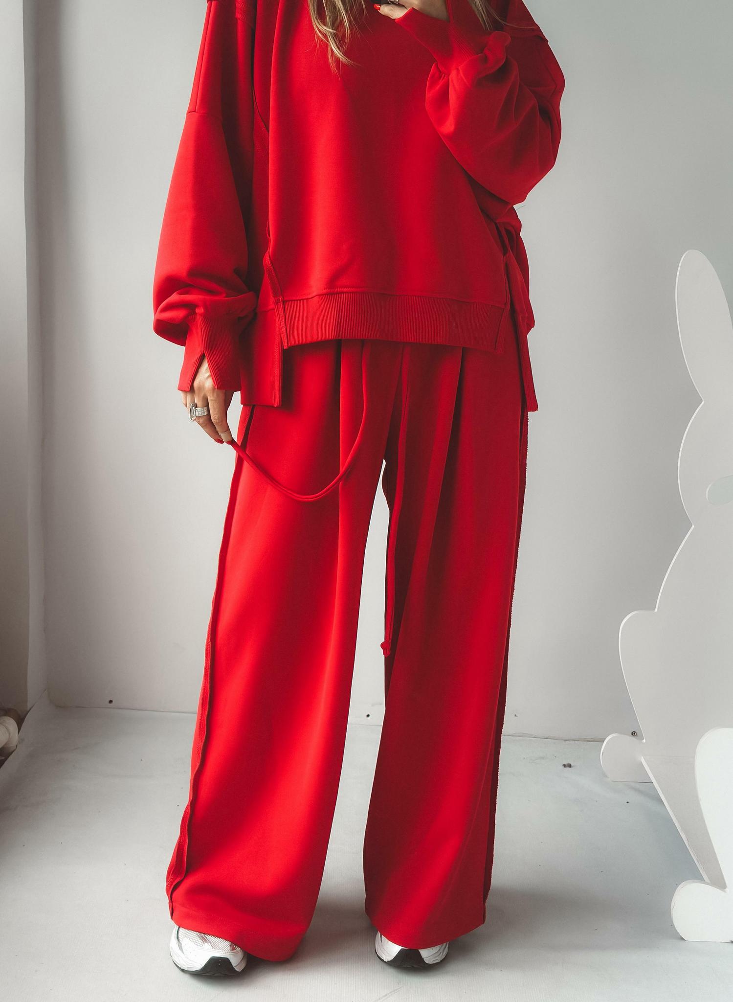 Women Round Neck Spliced Sweatshirt + Drawstring Pants Casual Set