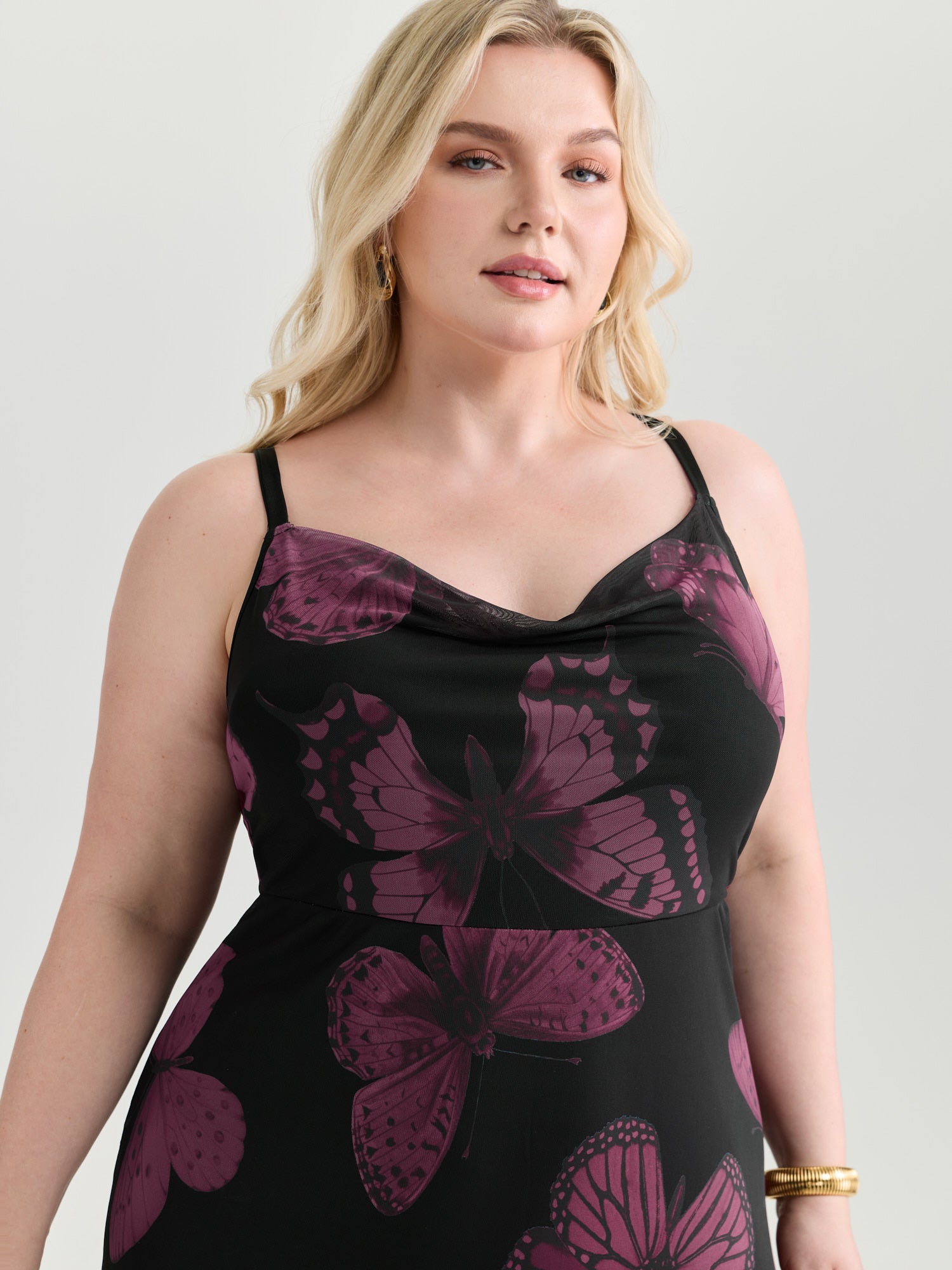 Stretchy Butterfly Print Cami Maxi Dress