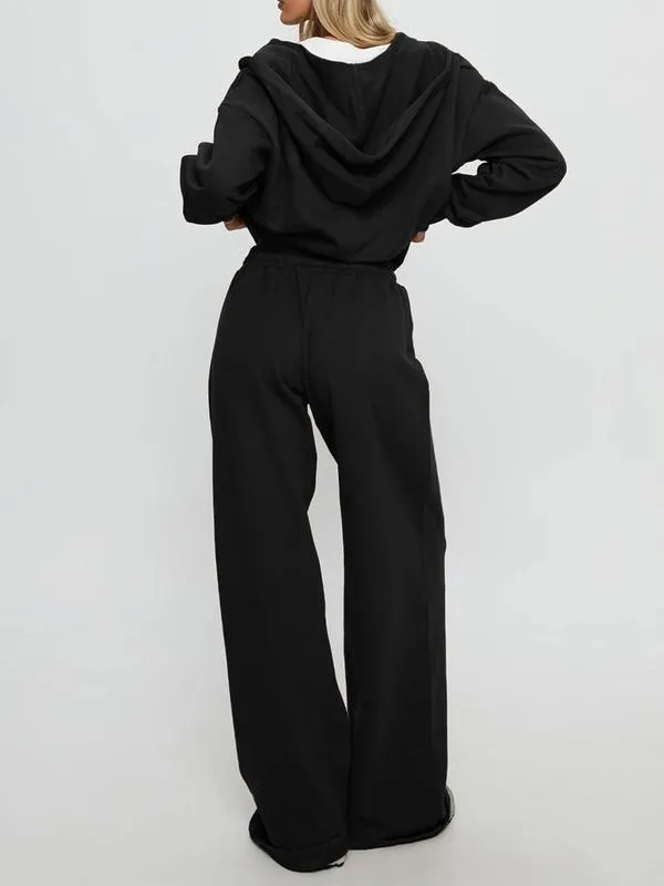 Women Fall Winter Long Sleeve Zipper Hoodie & Pants 2 Piece Set