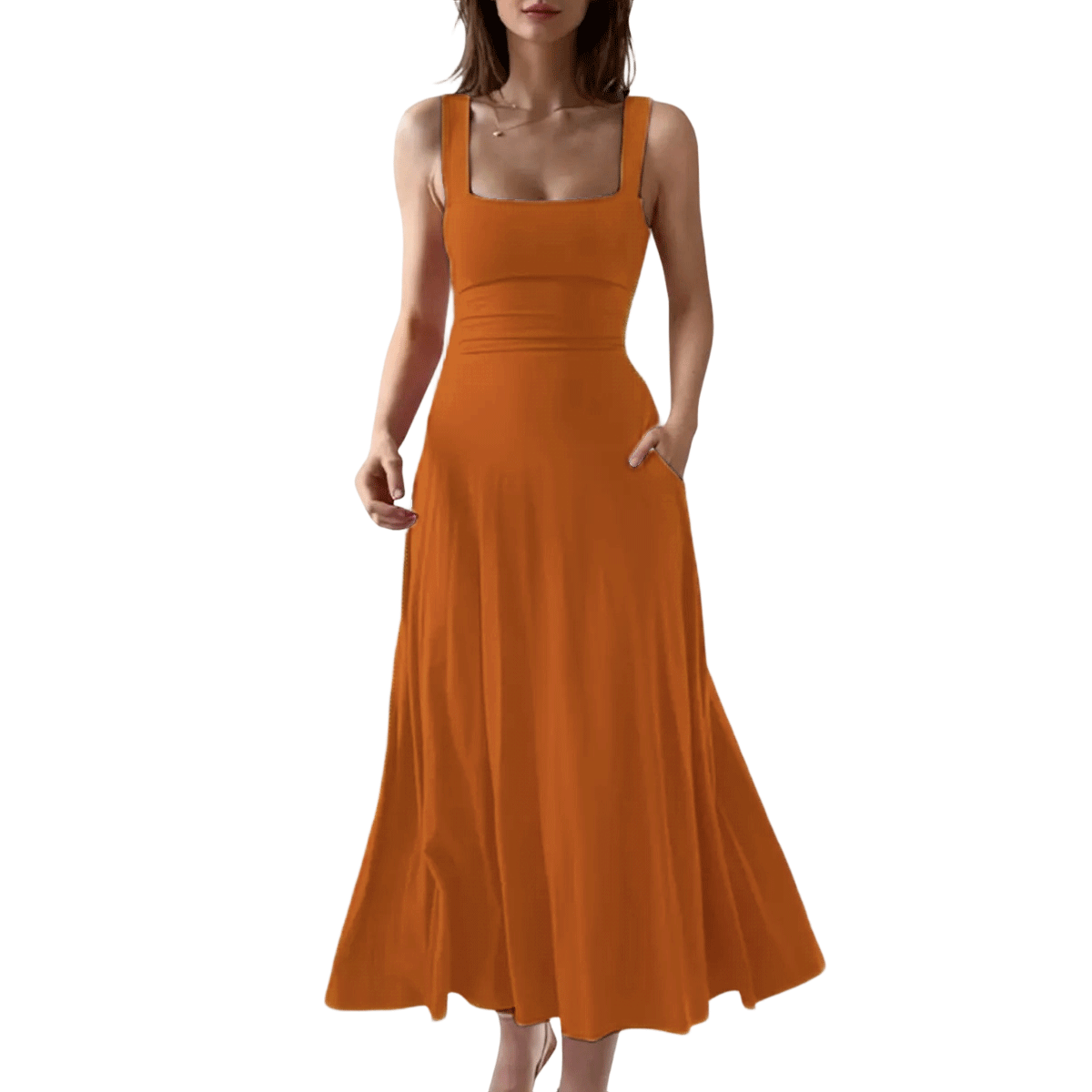 👗👗 Women’s Square Neck A-Line Flowy Dress with Pockets