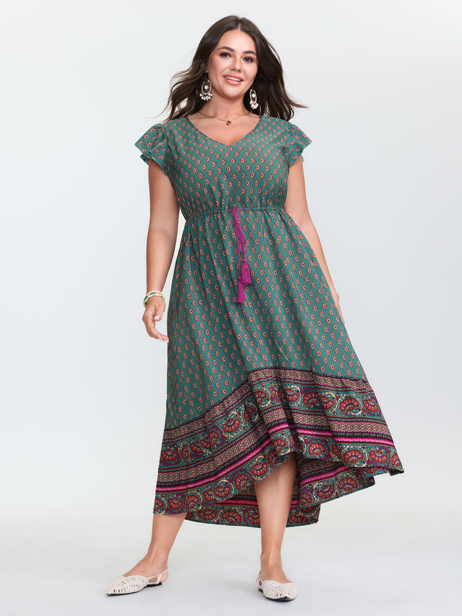 Floral Print High-Low Hem Midi Dress