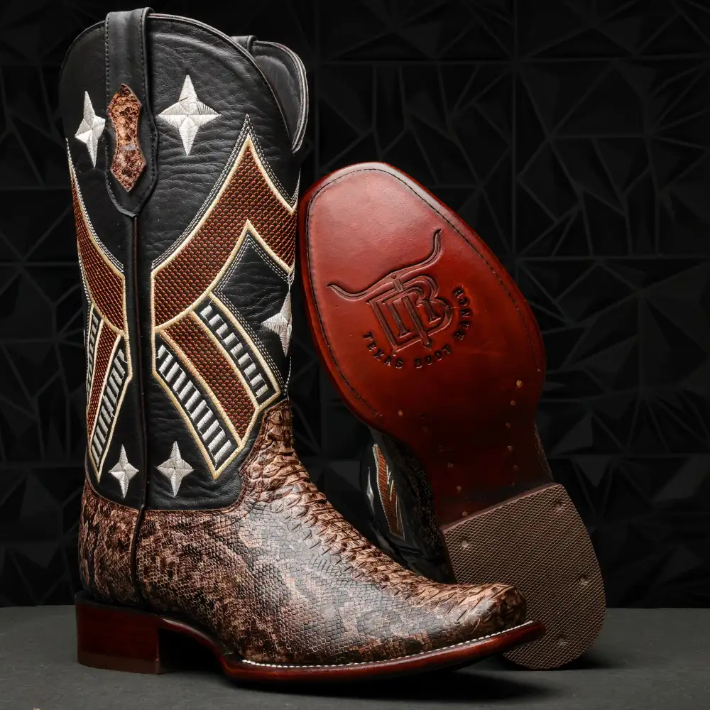 Brown Water Snake Leather Boots - Cutter Toe
