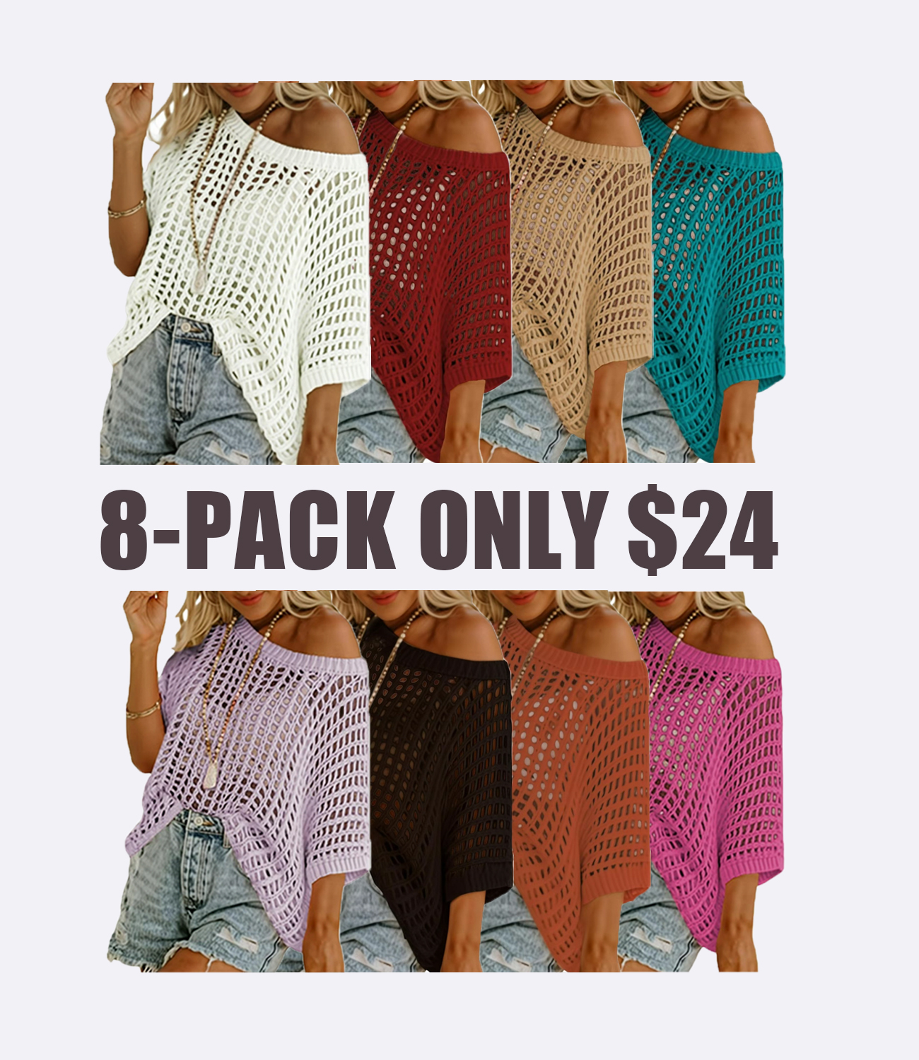 Women's Summer  Casual Scoop Neck Short Sleeve Pullover Blouse, Lightweight Hollow Out Beach Cover Up Shirt