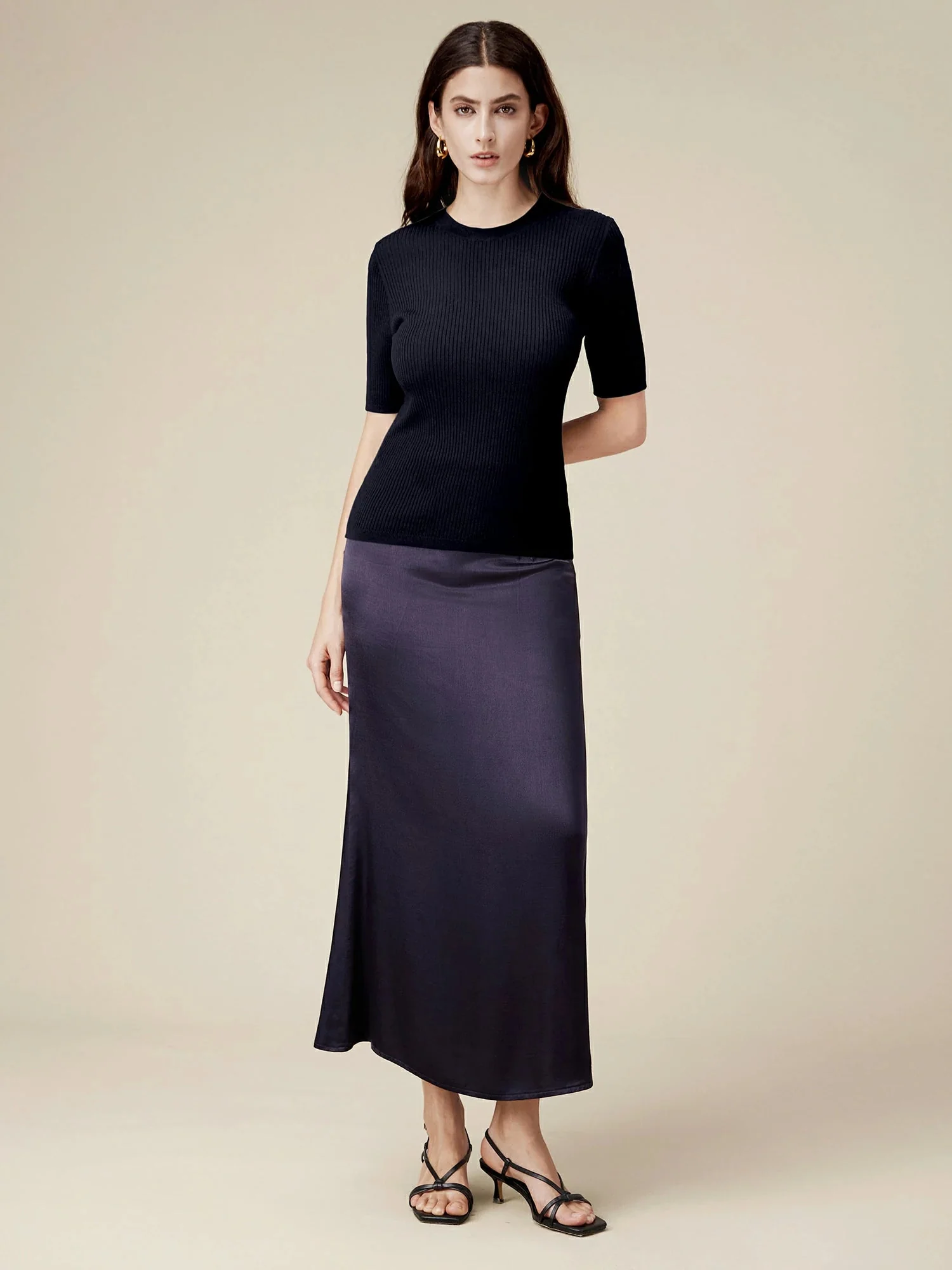 100% Lyocell Ribbed Knit Slim Fit Top