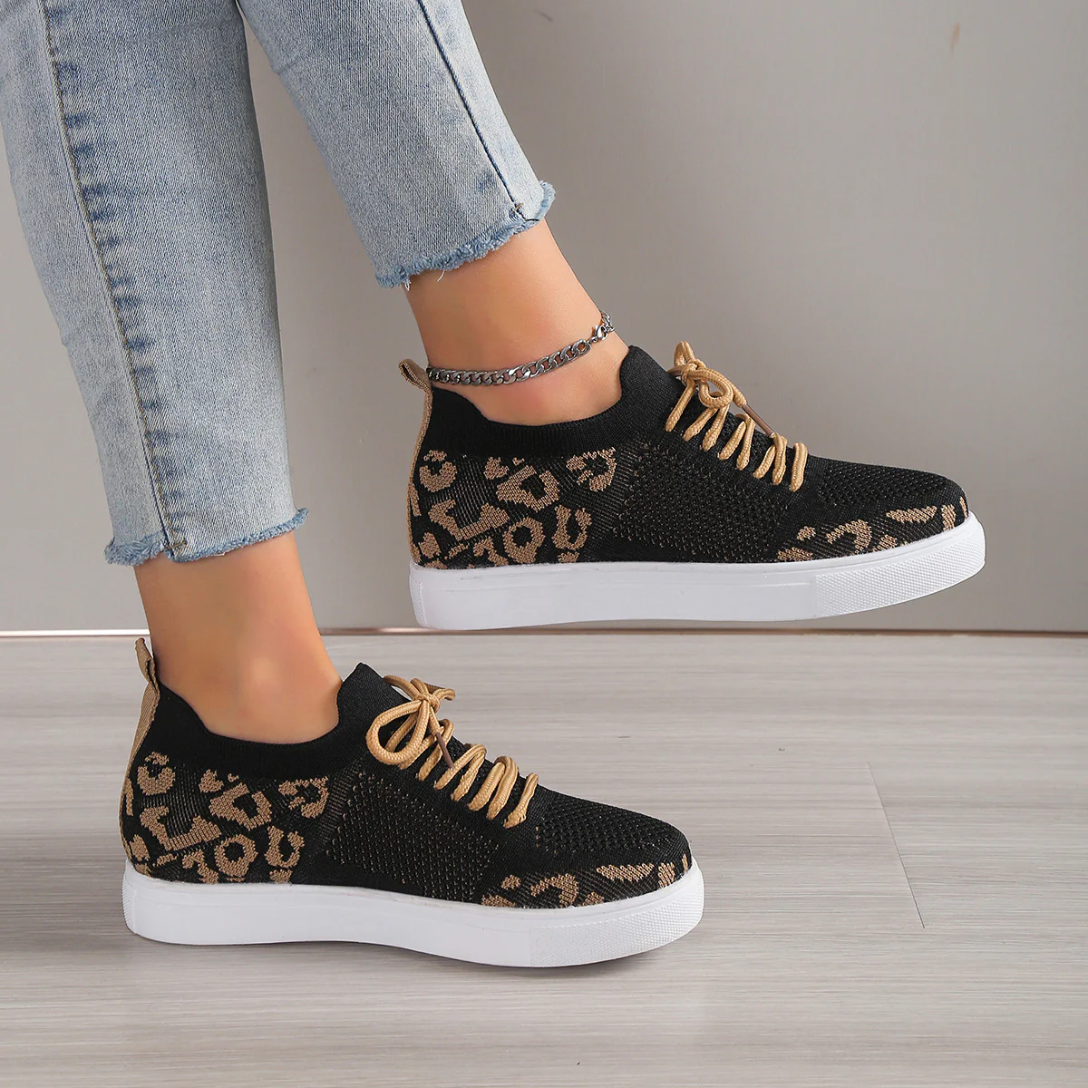 Lace-Up Leopard Flat Sneakers (multiple color options)