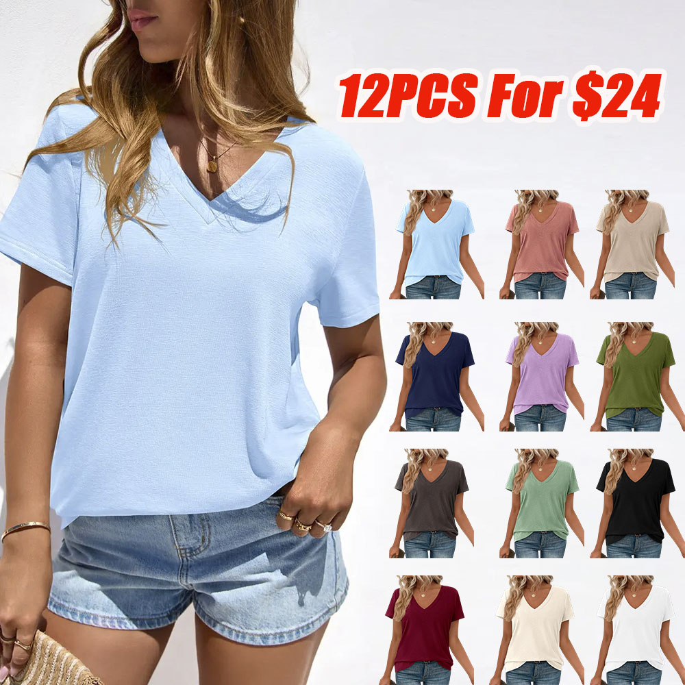 Oversized Tshirts Shirts for Women Summer Tops Casual Short Sleeve V Neck Loose Basic Tees Spring Clothes