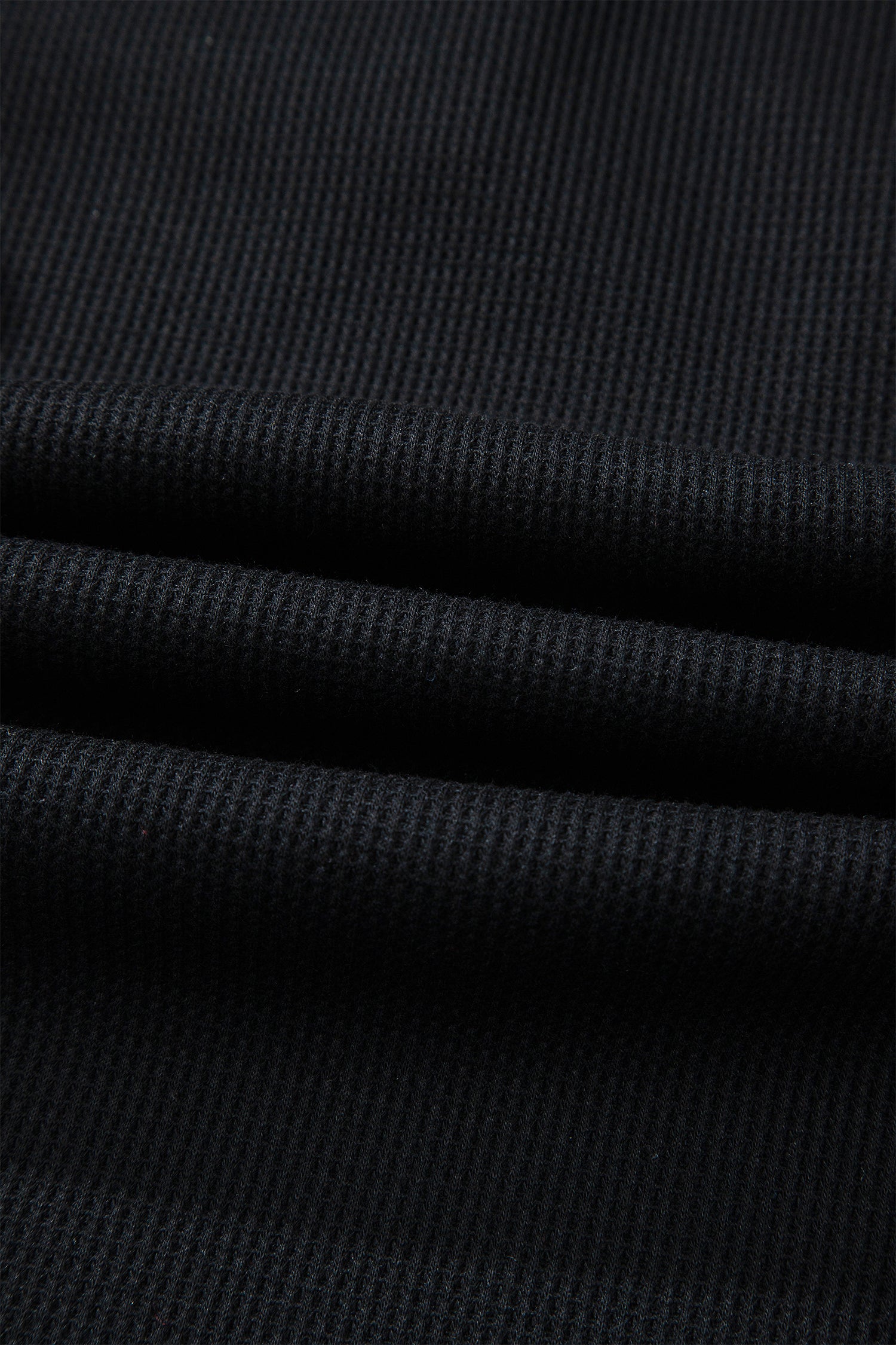 Black Waffle Knit Denim Contrast Trim Patchwork Button Polo Tee Dress