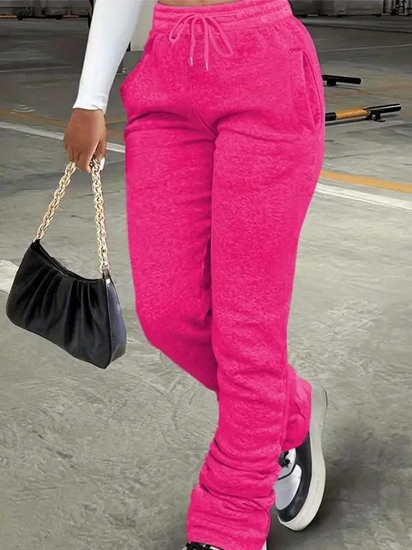 Women’s Stackable Sweatpants with Pockets – Drawstring Waist Casual Joggers for Daily Wear