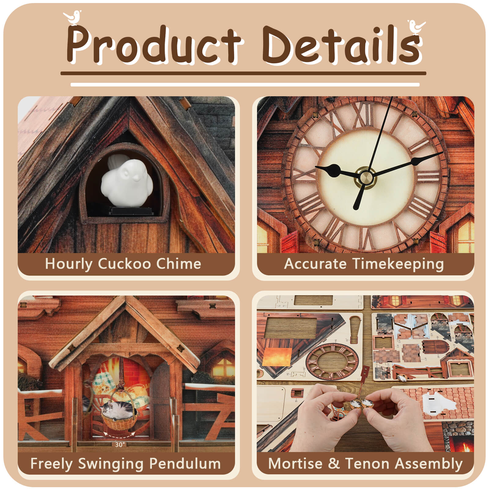 Cuckoo Chiming Swiss Chalet â€“ DIY Wood Clock, 3D Puzzle Kit