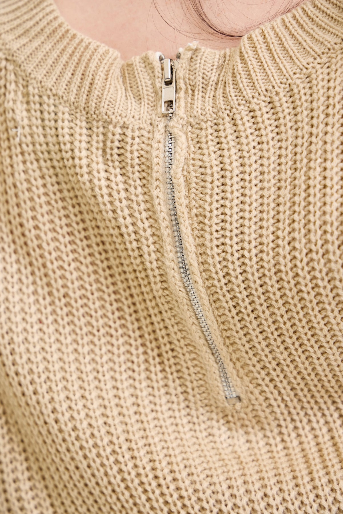 V-Neck Cut Out Pullover Beige Sweater