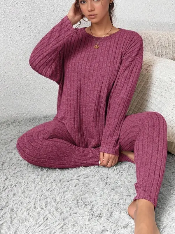 Plus Size Ribbed Two-Piece Pajama Set