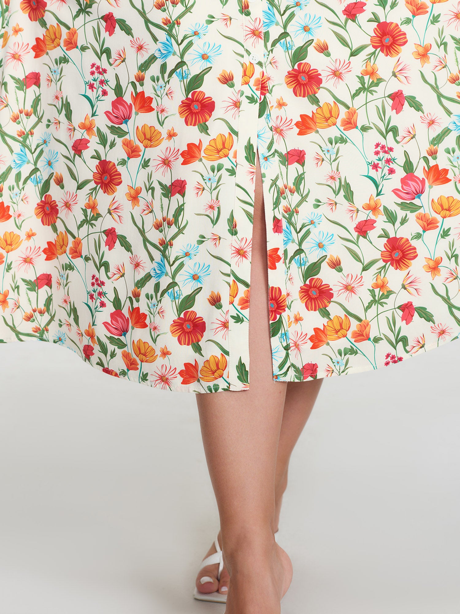 Floral Print Button Placket Maxi Dress