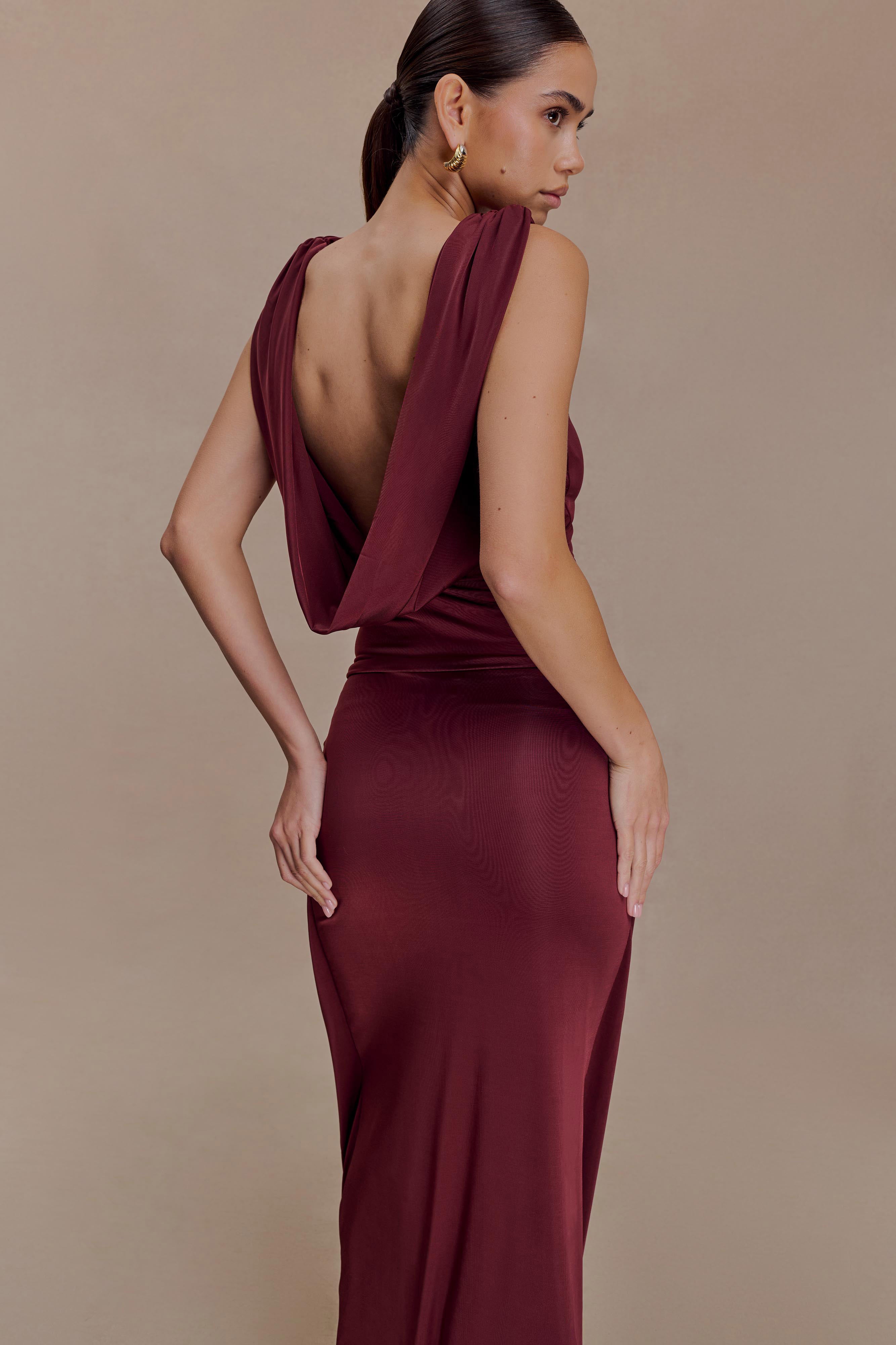 Burgundy Slinky Cowl Back Top