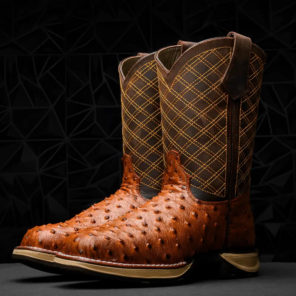 Cognac Ostrich Leather Boots With 3D Lightweight Sole - Composite Toe