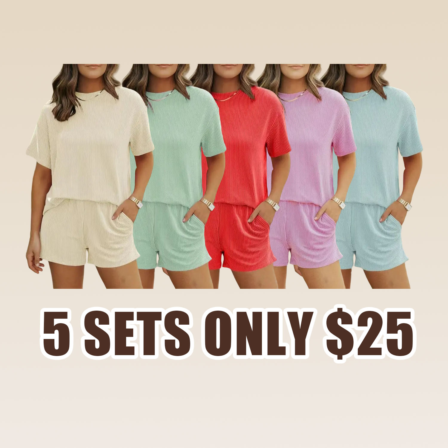 Women's Ribbed Lounge Shorts Set with Pockets – Lightweight Summer Pajama Set | Perfect Mother's Day Gift