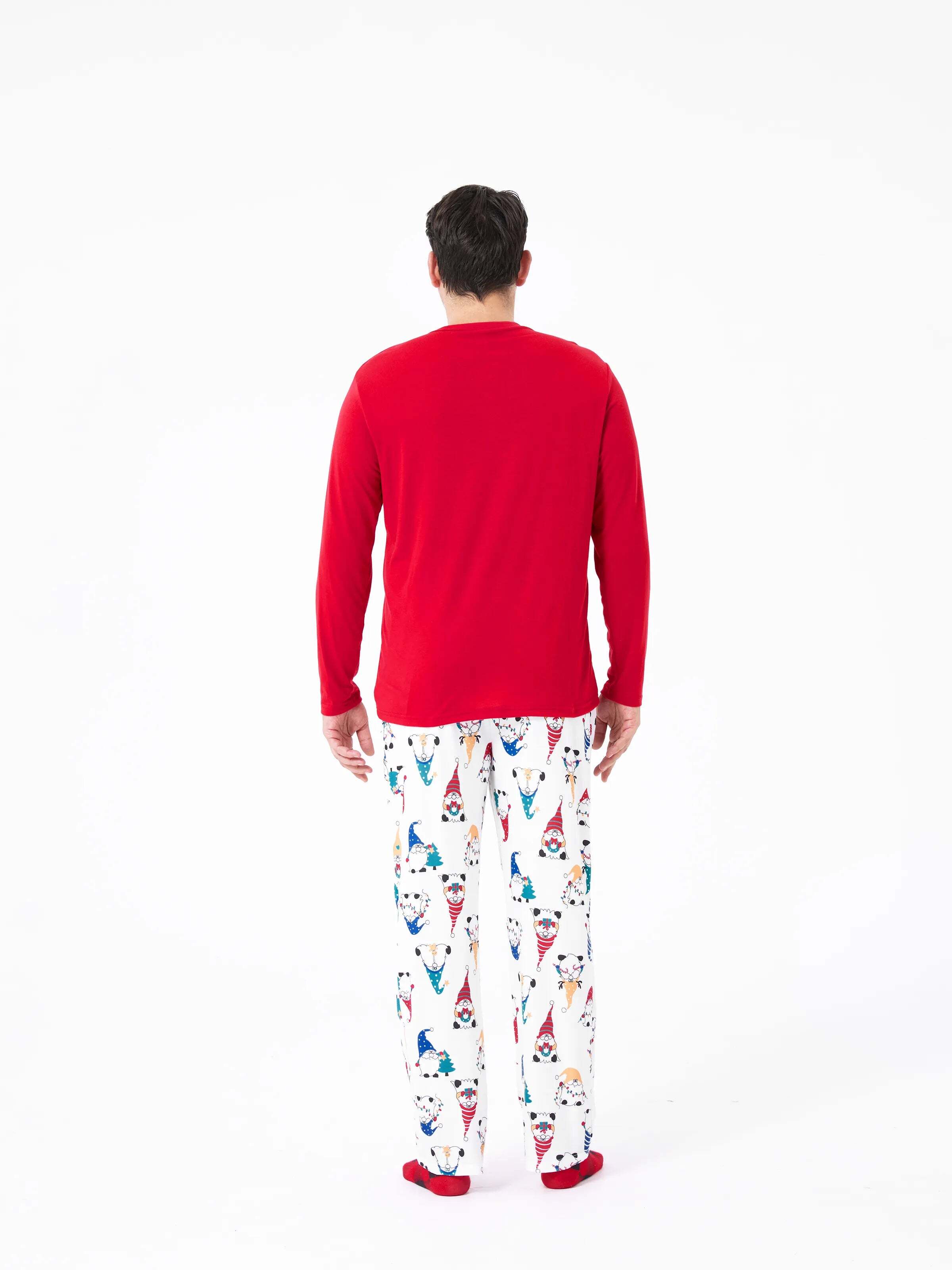 Christmas Matching Family Pajamas Set Christmas Gnome Print PJS with Christmas Socks Red