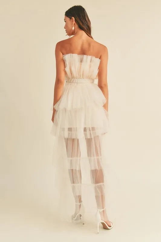 Tulle Tube Ruffle Crop Top and High Low Maxi Skirt Set