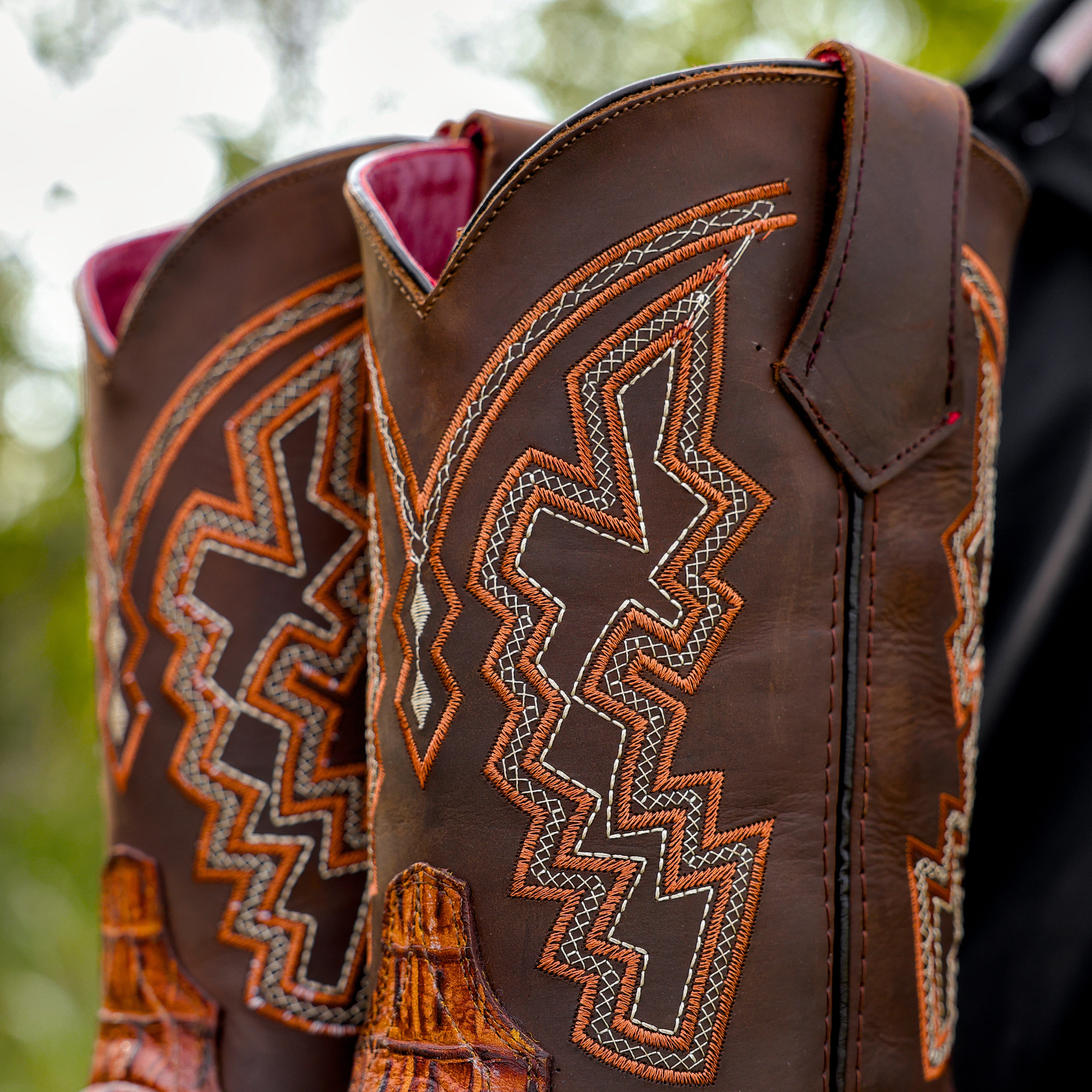 Honey Cognac Caiman Neck Leather Boots With 3D Lightweight Sole - Composite Toe