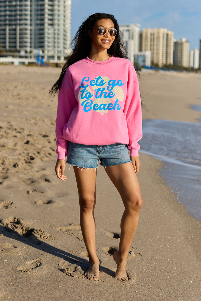Let's Go To The Beach Pink Graphic Sweatshirt