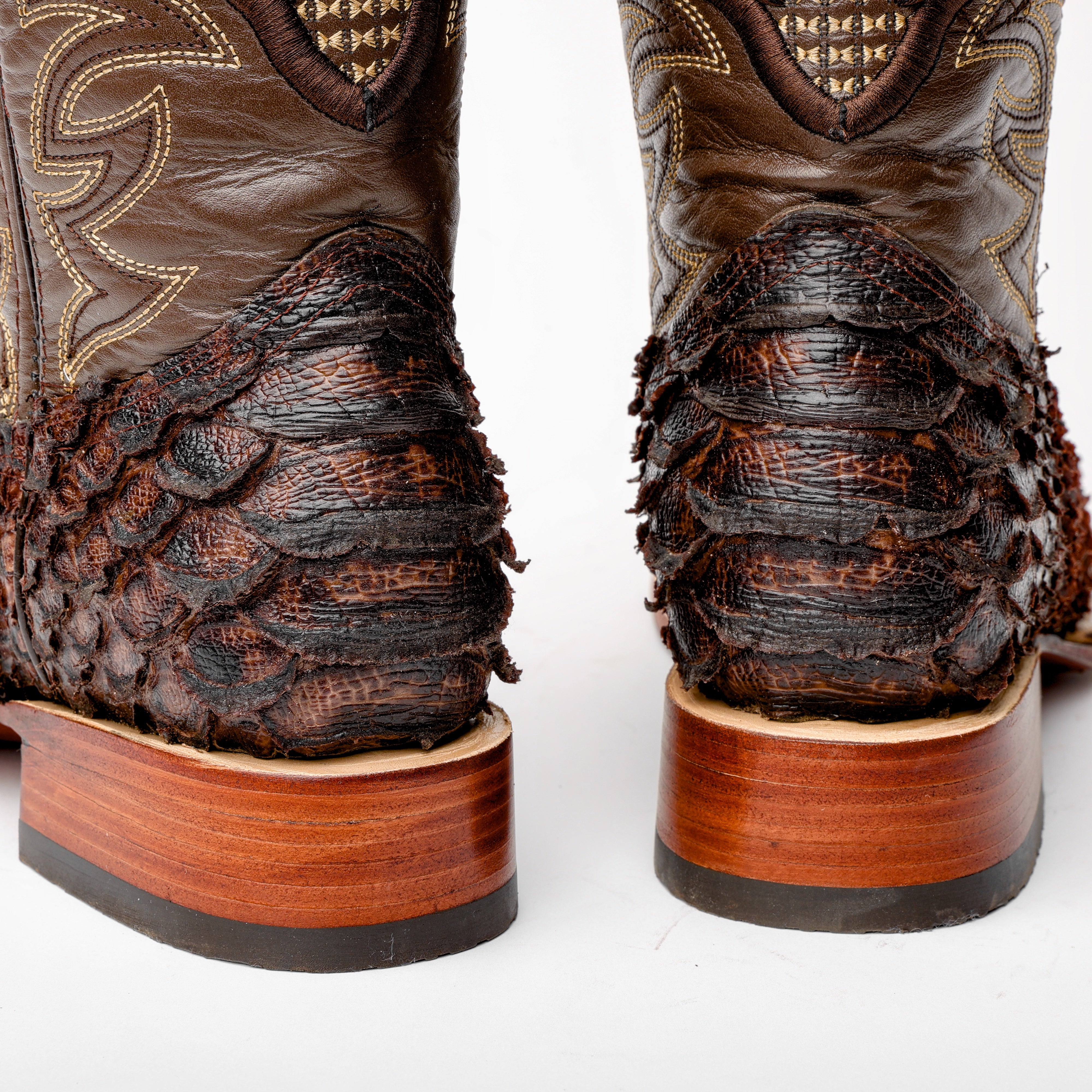 Brown Jumbo Python Leather Boots - Square Toe