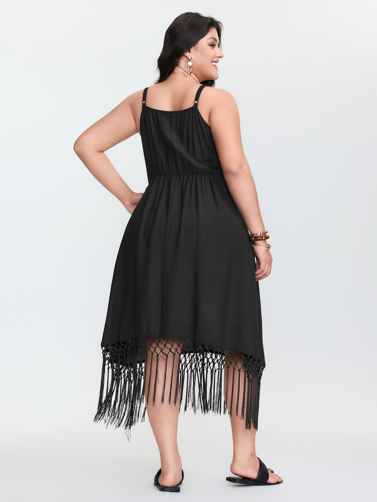 Tassel Hem Neck Tie Mini Dress