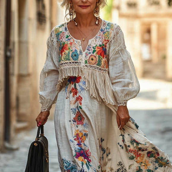 Vintage Loose Linen Patchwork Dress 8f33