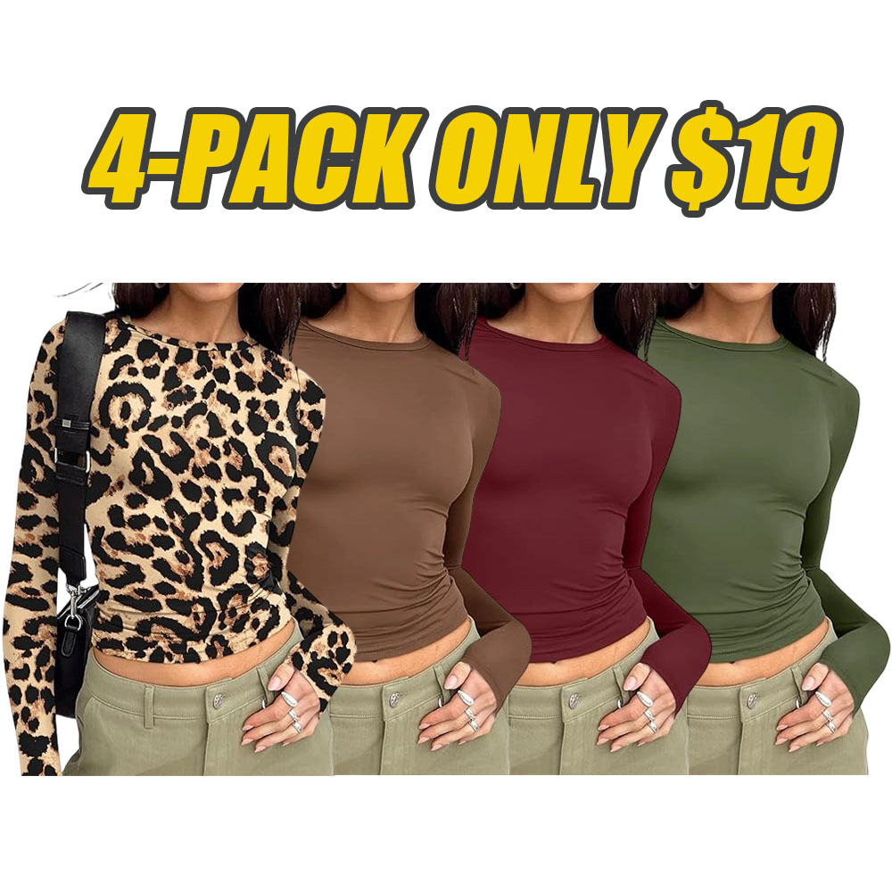 【Limited time deal】Women's Undershirt Long Sleeve SlimRound Neck Slim Fit Streetwear Basic Minimalist Womenswear Top