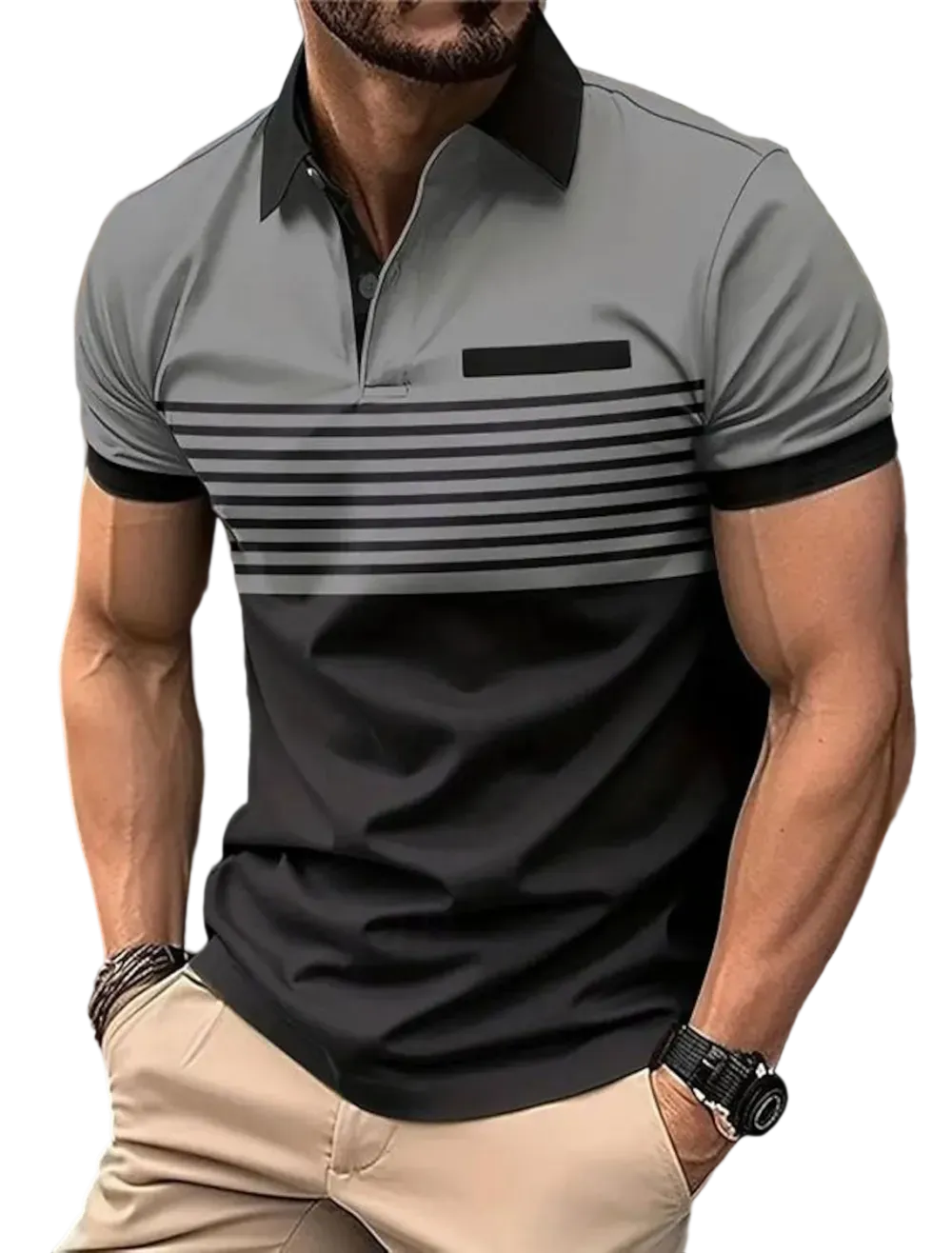 Men'S Striped Polo Shirts Golf Shirt Short Sleeve Polo Shirts Collared Shirts Business Casual WorkWear Formal Wear Festival Wear Buttons 3D Print Spring & Summer White Wine Orange