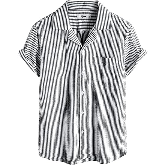 Men‘s Striped Summer Shirt Casual Button Down Short Sleeve Beach Shirts