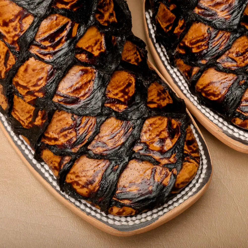 Honey Cognac Jumbo Pirarucu Leather Boots - Square Toe