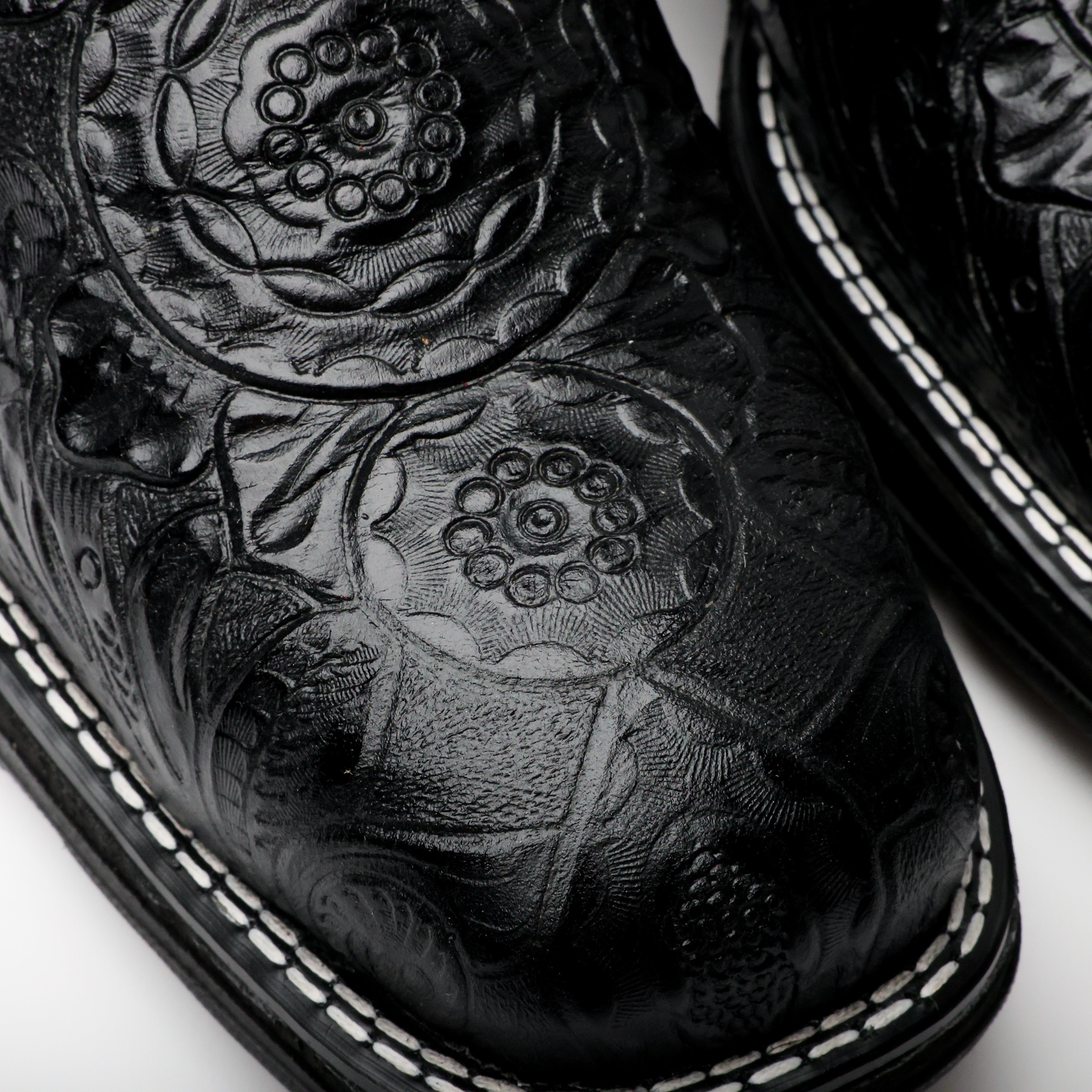 Black Hand-Tooled Leather Boots With 3D Lightweight Sole - Composite Toe