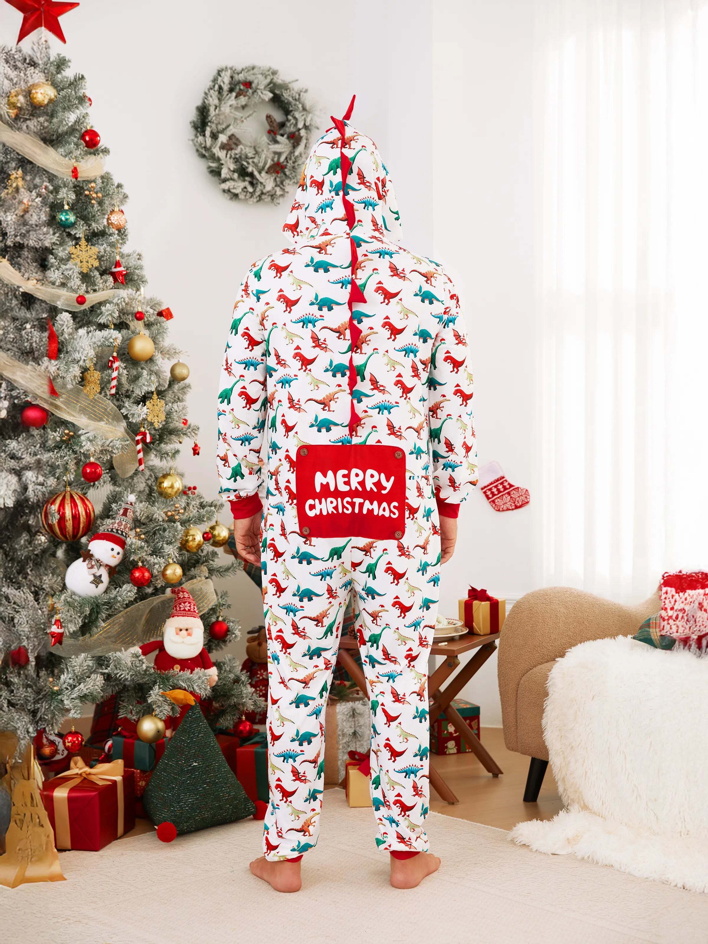 Christmas Family Matching Pajamas with 3D Design Onesie PJS with Christmas Socks Multi-color