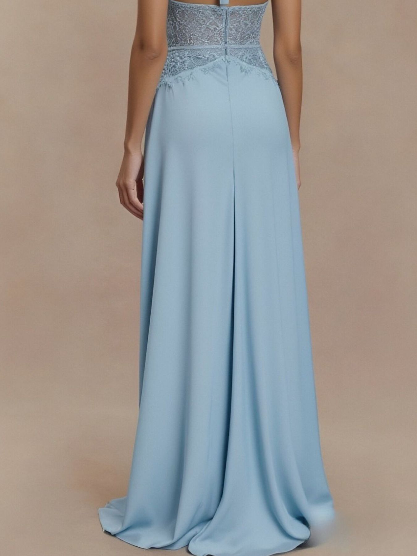 Halter Neck Lace Trimmed Maxi Dress