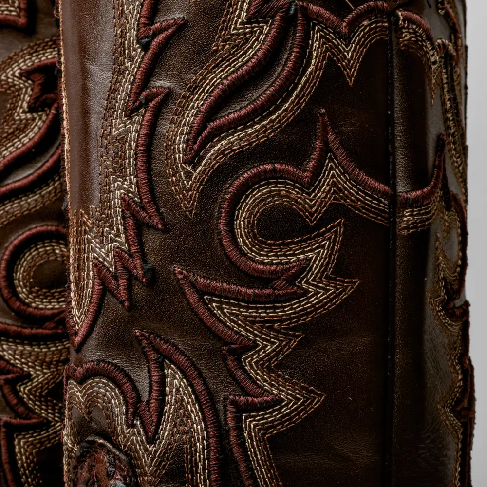 Brown Caiman Hornback Leather Boots - Square Toe