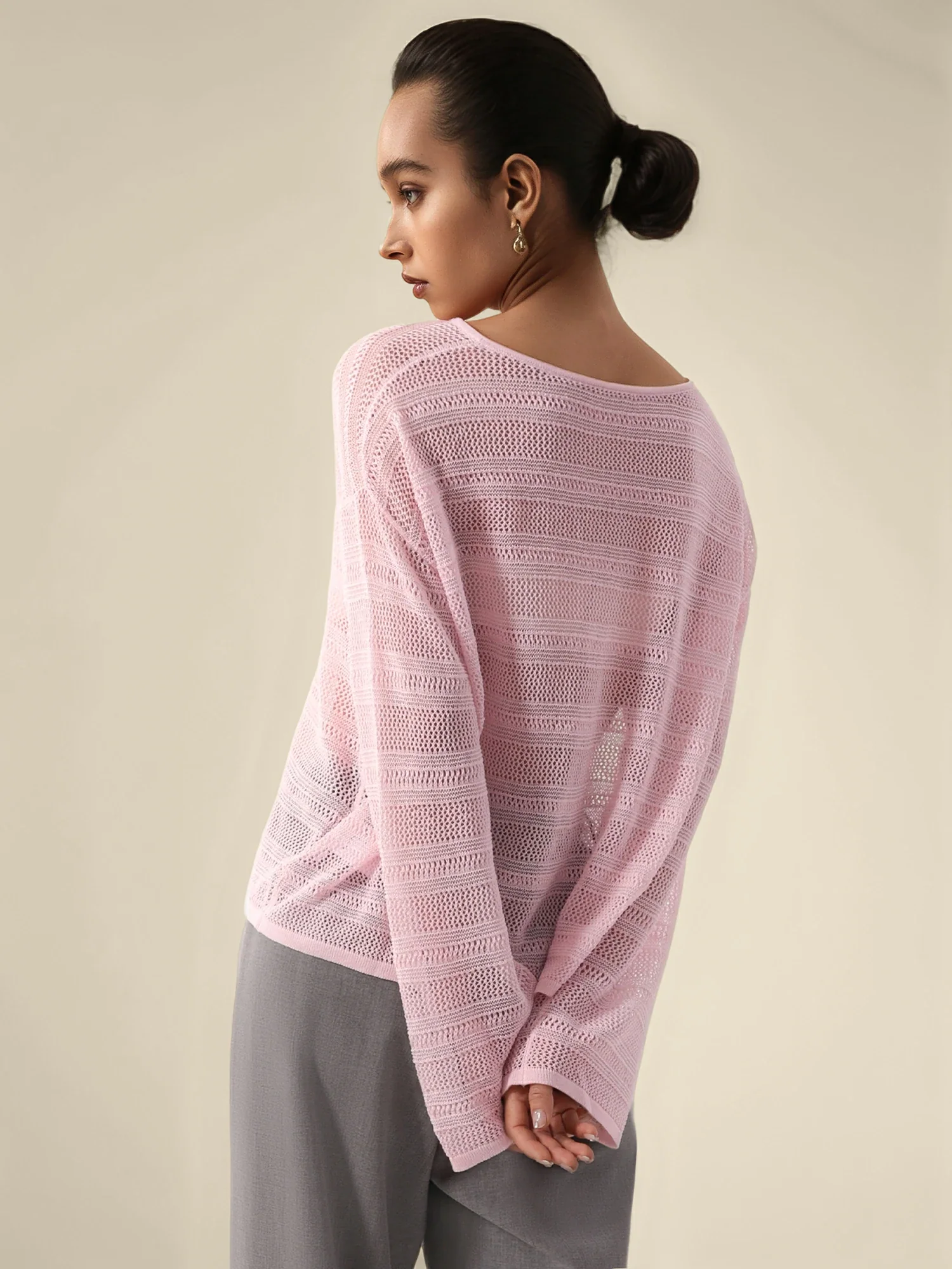 Linen & Lyocell Round Neck Long Sleeve Top