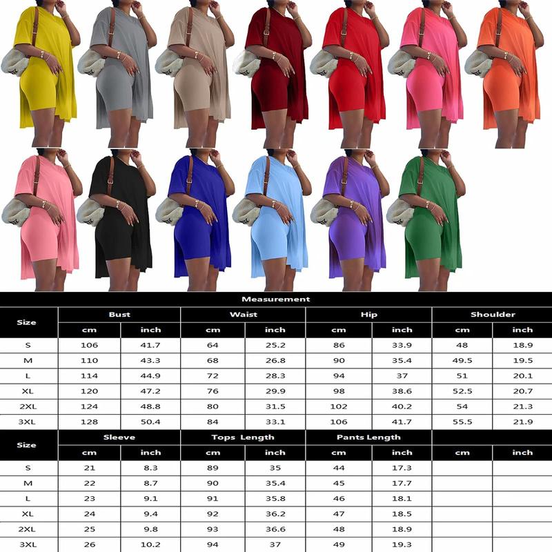 METAONLY Women Plus Size 2 Piece Outfits Short Sleeve Tunic Tops and Skinny Biker Shorts Sets Tracksuits Womenswear Bodycon Split Hem Lounge#springtok