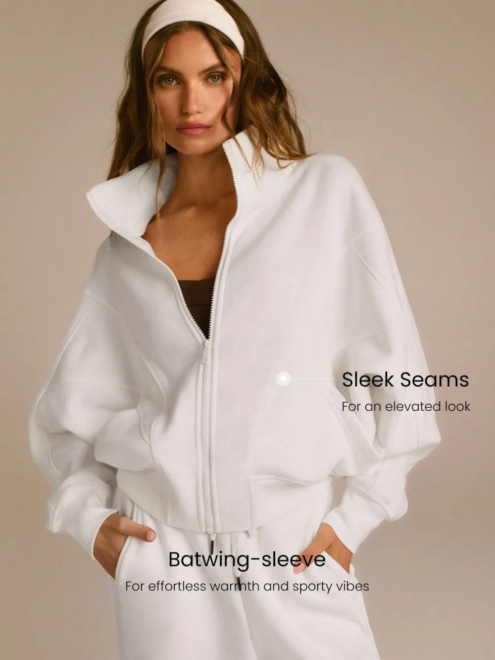 Everyday Fleece WarmthSoft Warm Lightweight Front Back Seam Detailing Pockets Batwing Sleeve High Neckline Full-Zip Jacket