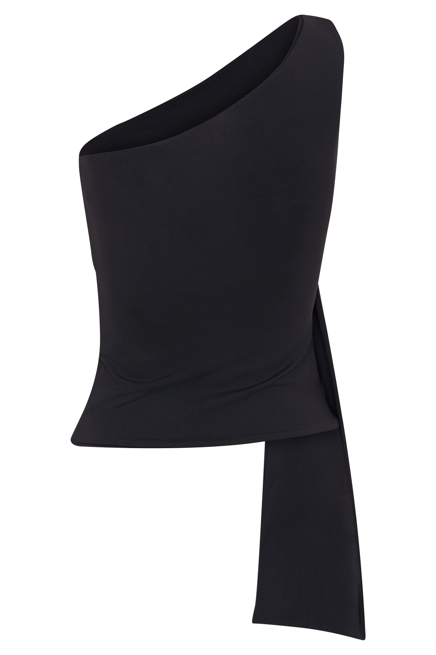 Black One Shoulder Recycled Nylon Top With Drape