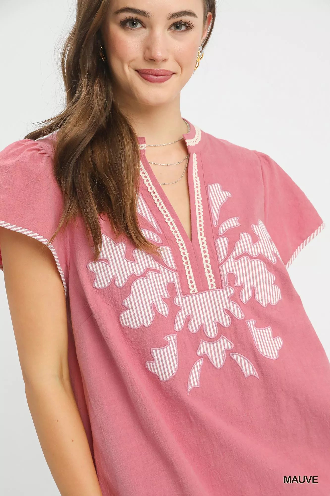 Umgee Embroidered Floral Short Sleeve Midi Dress with Contrast Trim